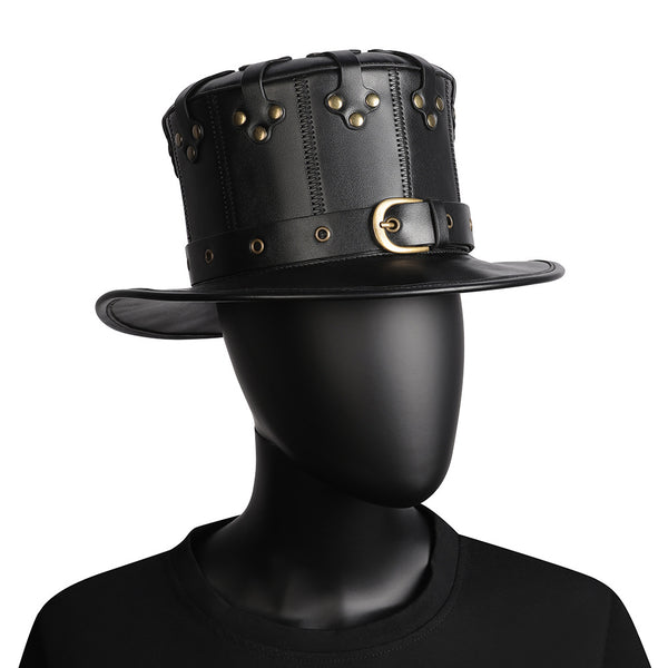 DEEPKEE original nubuck handmade full-grain genuine leather cowhide bag Black Dapper Steampunk Hat #HG144
