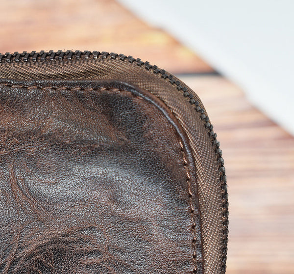 DEEPKEE original nubuck handmade full-grain genuine leather cowhide bag Vegetable Tanned Leather Handmade Old Creative Storage Bag Coin Purse 122#