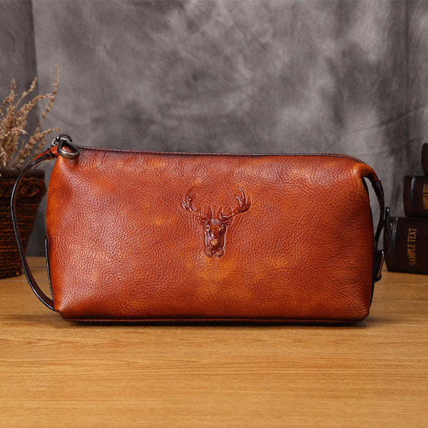 DEEPKEE original nubuck handmade full-grain genuine leather cowhide bag Cool Brown Black Coffee Leather Clutch Bag Purse Business Handbag #8185