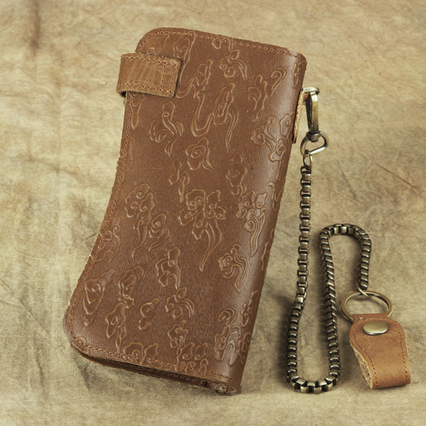 DEEPKEE original nubuck handmade full-grain genuine leather cowhide bag Deepkee Genuine Leather Bifold Wallet Organizer Checkbook Iron Chain #LD052