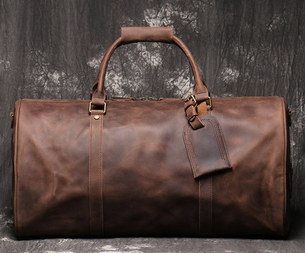 DEEPKEE original nubuck handmade full-grain genuine leather cowhide bag Wesley Crazy Horse Skin Large Travel Bag No.30181