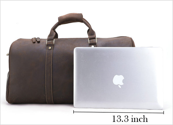 DEEPKEE original nubuck handmade full-grain genuine leather cowhide bag The Duffel Luggage Bag #6482 Our Men's Leather Duffle Bag with Shoe Compartment.