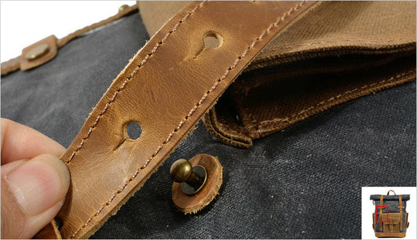 DEEPKEE original nubuck handmade full-grain genuine leather cowhide bag Classic Oil-Wax Canvas Drawstring Backpack #6105Z