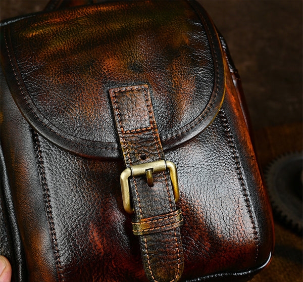 DEEPKEE original nubuck handmade full-grain genuine leather cowhide bag Handiwork Side Belt Bag No.SF903