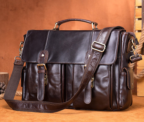DEEPKEE original nubuck handmade full-grain genuine leather cowhide bag DEEPKEE® HANDMADE LEATHER BRIEFCASE #8942