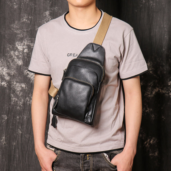 DEEPKEE original nubuck handmade full-grain genuine leather cowhide bag Men's Leather Casual Sling Bag with Canvas Strap No.4011