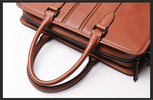 DEEPKEE original nubuck handmade full-grain genuine leather cowhide bag Vegetable Tanned Cowhide Leather Briefcase for laptop No.30046