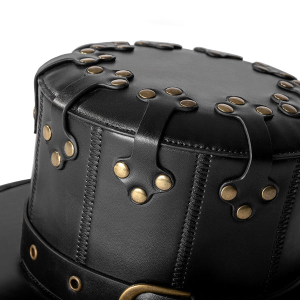 DEEPKEE original nubuck handmade full-grain genuine leather cowhide bag Black Dapper Steampunk Hat #HG144
