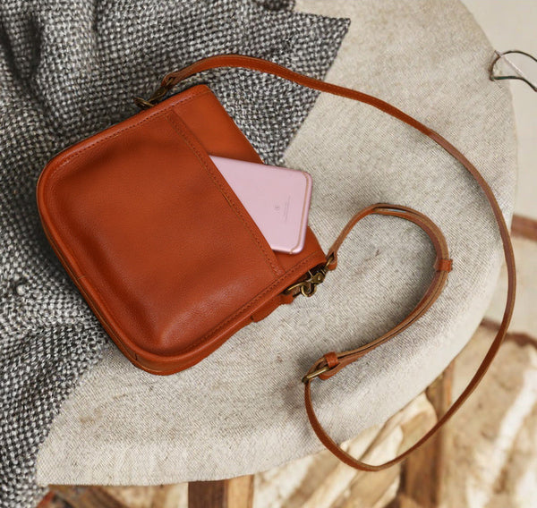 DEEPKEE original nubuck handmade full-grain genuine leather cowhide bag Vegetable Tanned Leather Crossbody Saddle Bag #1120