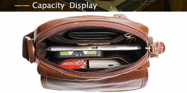 DEEPKEE original nubuck handmade full-grain genuine leather cowhide bag The Coarse Compact Vintage Leather Crossbody Bag #632-1