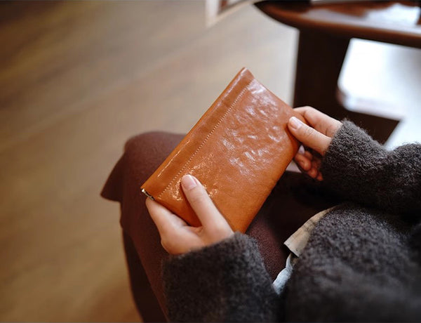 DEEPKEE original nubuck handmade full-grain genuine leather cowhide bag Handcrafted Leather Coin Purse & Card Organizer Wallet #D80591