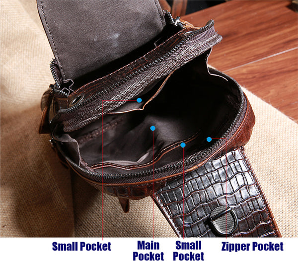 DEEPKEE original nubuck handmade full-grain genuine leather cowhide bag Deepkee Leather Crocodile Texture Cowhide Sling Bag #1313