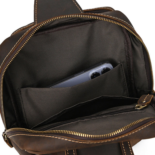 DEEPKEE original nubuck handmade full-grain genuine leather cowhide bag Leather Mens Cool Sling Bag Crossbody Bag Chest Bag for men #9456