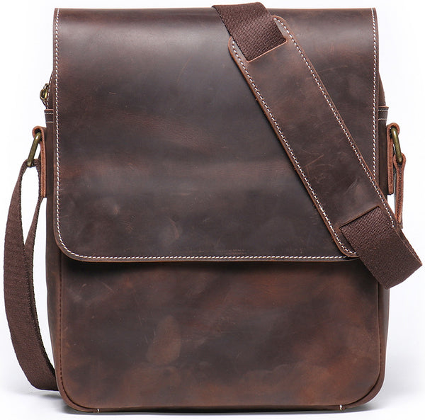 DEEPKEE original nubuck handmade full-grain genuine leather cowhide bag Best DEEPKEE Brown Leather Vertical Side Bag Courier Bag Messenger Bag 30023