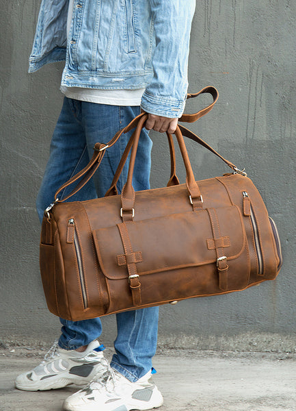 DEEPKEE original nubuck handmade full-grain genuine leather cowhide bag The Borsone Duffel Bag #1125
