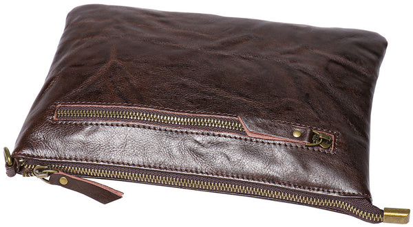 DEEPKEE original nubuck handmade full-grain genuine leather cowhide bag DEEPKEE Handmde Leather Slim Clutch Wallet Wristlet Purse #75022