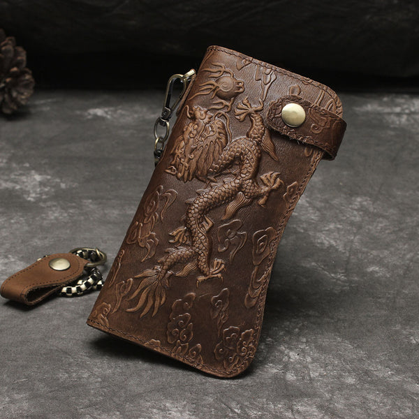 DEEPKEE original nubuck handmade full-grain genuine leather cowhide bag Deepkee Genuine Leather Bifold Wallet Organizer Checkbook Iron Chain #LD052