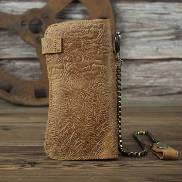 DEEPKEE original nubuck handmade full-grain genuine leather cowhide bag Deepkee Genuine Leather Bifold Wallet Organizer Checkbook Iron Chain #LD052