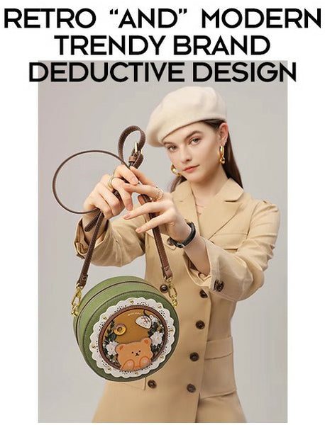 DEEPKEE original nubuck handmade full-grain genuine leather cowhide bag DEEPKEE HANDMADE LEATHER Miss Gail Luxury OOTD Round Crossbody Bag #G1144