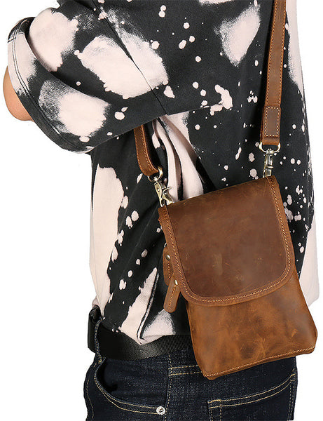 DEEPKEE original nubuck handmade full-grain genuine leather cowhide bag Leather Belt Pouch Cool Mini Shoulder Belt Bags No.3133