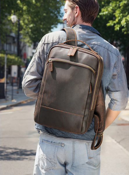 DEEPKEE original nubuck handmade full-grain genuine leather cowhide bag Bartholomew Cowhide Backpack No5009