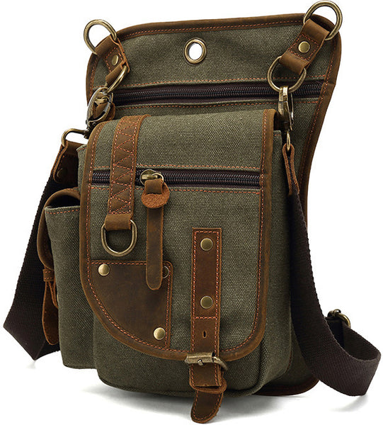 DEEPKEE original nubuck handmade full-grain genuine leather cowhide bag Outdoor Cycling Leg Bag #6001