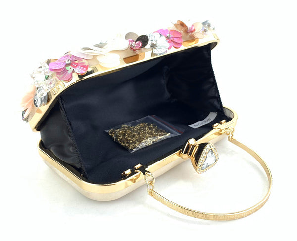 DEEPKEE original nubuck handmade full-grain genuine leather cowhide bag The Handmade Flower Beaded Clutch Bag #OC3815
