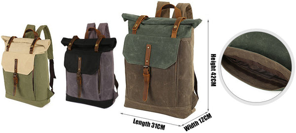 DEEPKEE original nubuck handmade full-grain genuine leather cowhide bag Deepkee Retro Travel Canvas Backpack #5191_1