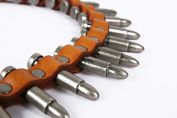 DEEPKEE original nubuck handmade full-grain genuine leather cowhide bag Hand-decorated Punk Knight Bullet Belt #21322