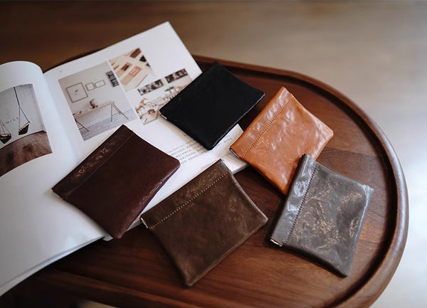 DEEPKEE original nubuck handmade full-grain genuine leather cowhide bag Handcrafted Leather Coin Purse & Card Organizer Wallet #D80591