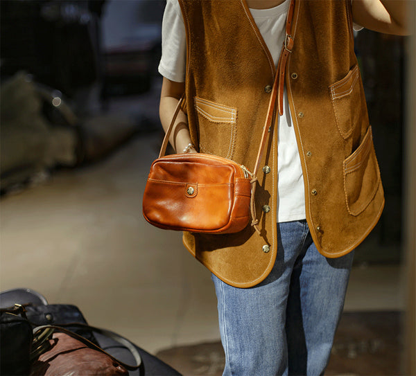 DEEPKEE original nubuck handmade full-grain genuine leather cowhide bag Horsehide washing water summary small square bags #23115