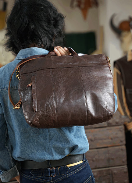 DEEPKEE original nubuck handmade full-grain genuine leather cowhide bag VOYAGER SHOPPER TOTE/ horsehide BRIEFCASES No.31008