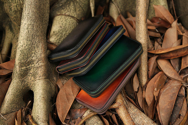 DEEPKEE original nubuck handmade full-grain genuine leather cowhide bag Deepkee Handcrafted Color Gradient Leather Long Wallet # 5415