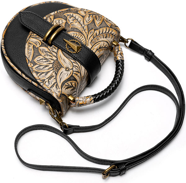 DEEPKEE original nubuck handmade full-grain genuine leather cowhide bag Deepkee Niche Designs Cowhide Shoulder Messenger Embossed Bag #ZPBG188BK