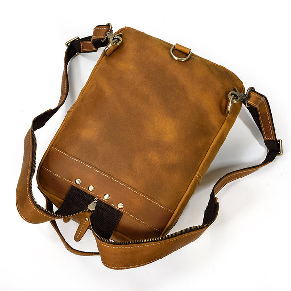 DEEPKEE original nubuck handmade full-grain genuine leather cowhide bag Alfred Leather Satchel Backpack No.1038