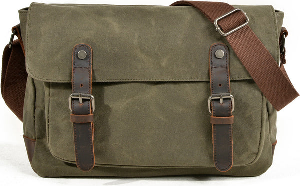 DEEPKEE original nubuck handmade full-grain genuine leather cowhide bag Handmade Leather Canvas Courier Bag# 6027