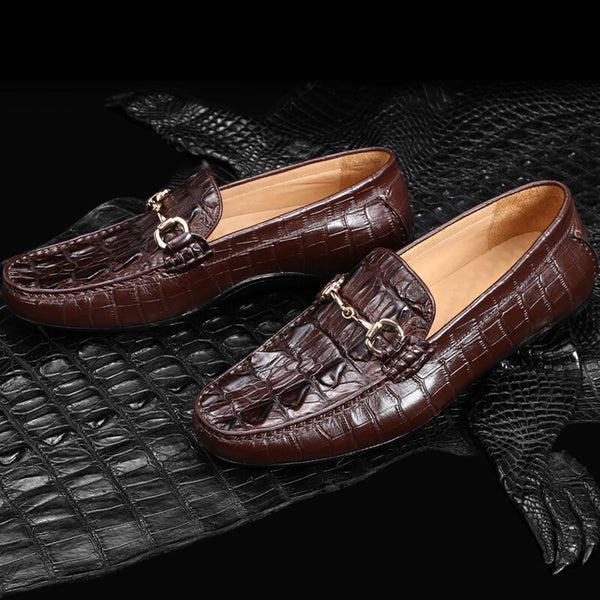 DEEPKEE original nubuck handmade full-grain genuine leather cowhide bag Handmade Crocodile Gommino Mens 6007-1