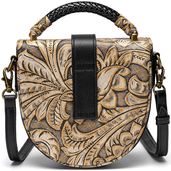 DEEPKEE original nubuck handmade full-grain genuine leather cowhide bag Deepkee Niche Designs Cowhide Shoulder Messenger Embossed Bag #ZPBG188BK