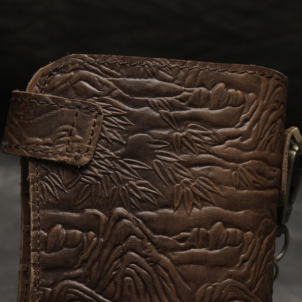 DEEPKEE original nubuck handmade full-grain genuine leather cowhide bag Deepkee Genuine Leather Bifold Wallet Organizer Checkbook Iron Chain #LD052