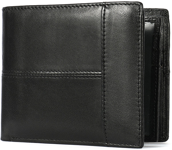 This is DEEPKEE original nubuck handmade full-grain genuine leather cowhide bag BIFOLD COMPACT WALLET NO.8064 BLACK