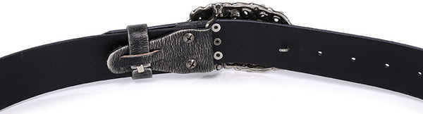 DEEPKEE original nubuck handmade full-grain genuine leather cowhide bag Heavy Industry Trend Rivets Punk Inlaid Imitation Tturquoise Cowhide Belt #191207