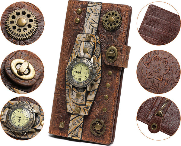 DEEPKEE original nubuck handmade full-grain genuine leather cowhide bag Deepkee Steampunk Women's Long Wallet #ZPBG191BN