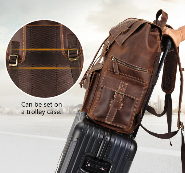 DEEPKEE original nubuck handmade full-grain genuine leather cowhide bag The Drawstring Backpack #6584