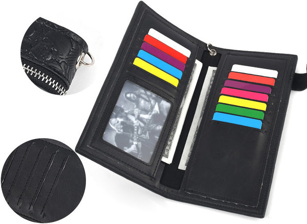 DEEPKEE original nubuck handmade full-grain genuine leather cowhide bag Studded Punk Religious Skull Wallet #579617