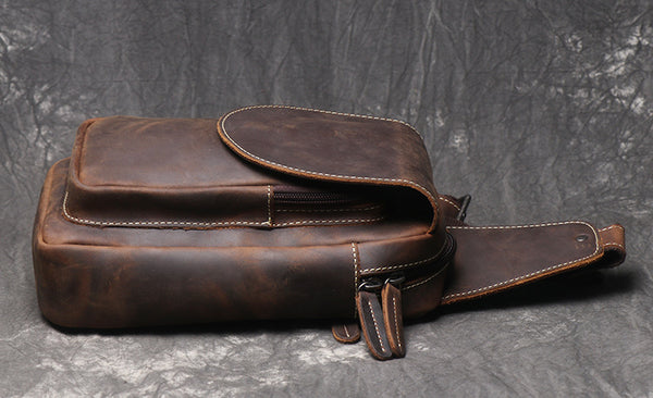 DEEPKEE original nubuck handmade full-grain genuine leather cowhide bag Bobby Leather Crossbody Bag No.J071