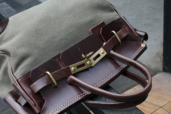 DEEPKEE original nubuck handmade full-grain genuine leather cowhide bag Vegetable Tanned Cowhide Faux Birkin 30 Bag #KM-76819