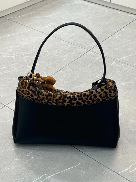 DEEPKEE original nubuck handmade full-grain genuine leather cowhide bag 豹紋 馬毛配牛皮 怠惰托特包 MN082702號