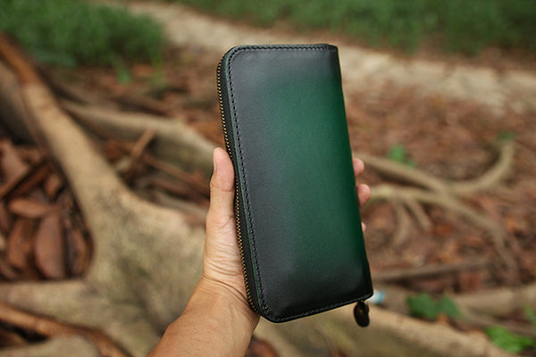 DEEPKEE original nubuck handmade full-grain genuine leather cowhide bag Deepkee Handcrafted Color Gradient Leather Long Wallet # 5415