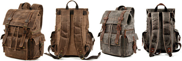 DEEPKEE original nubuck handmade full-grain genuine leather cowhide bag Waxed Canvas Travel Hiking Backpack # 9504