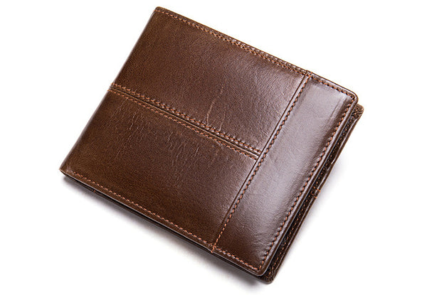 DEEPKEE original nubuck handmade full-grain genuine leather cowhide bag BIFOLD COMPACT WALLET NO.8064